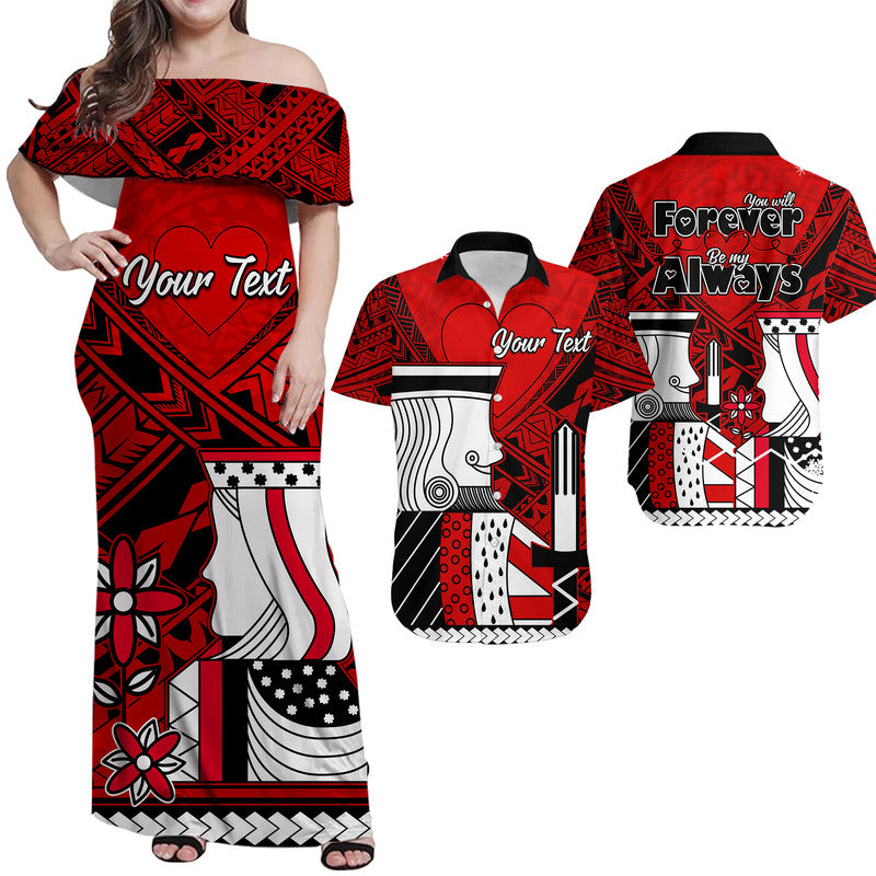 (Custom Personalised) Outfit For Couple Polynesian Vanlentine Combo Dress and Shirt Queen and King Heart