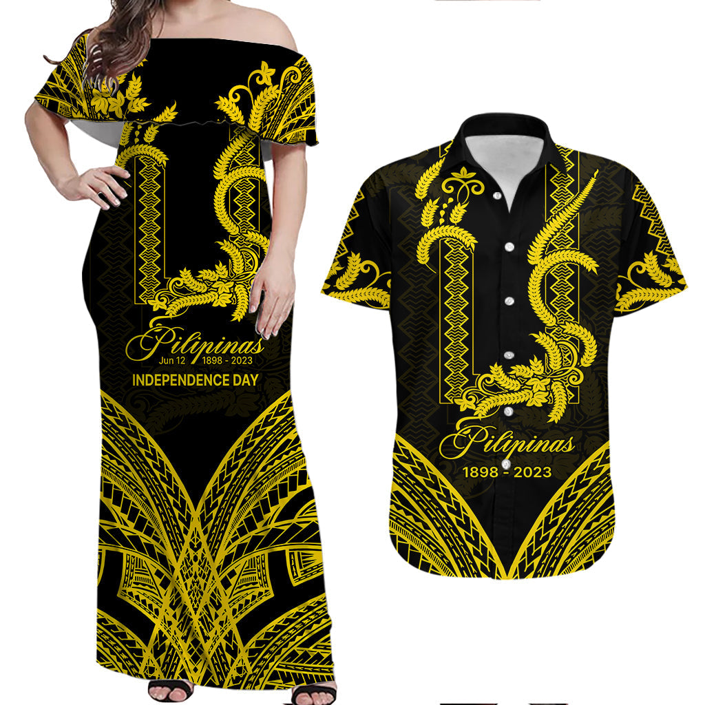 Philippines Matching Clothes For Couples Philippines Independence Day Combo Dress And Hawaiian Shirt Pechera With Side Barong Patterns
