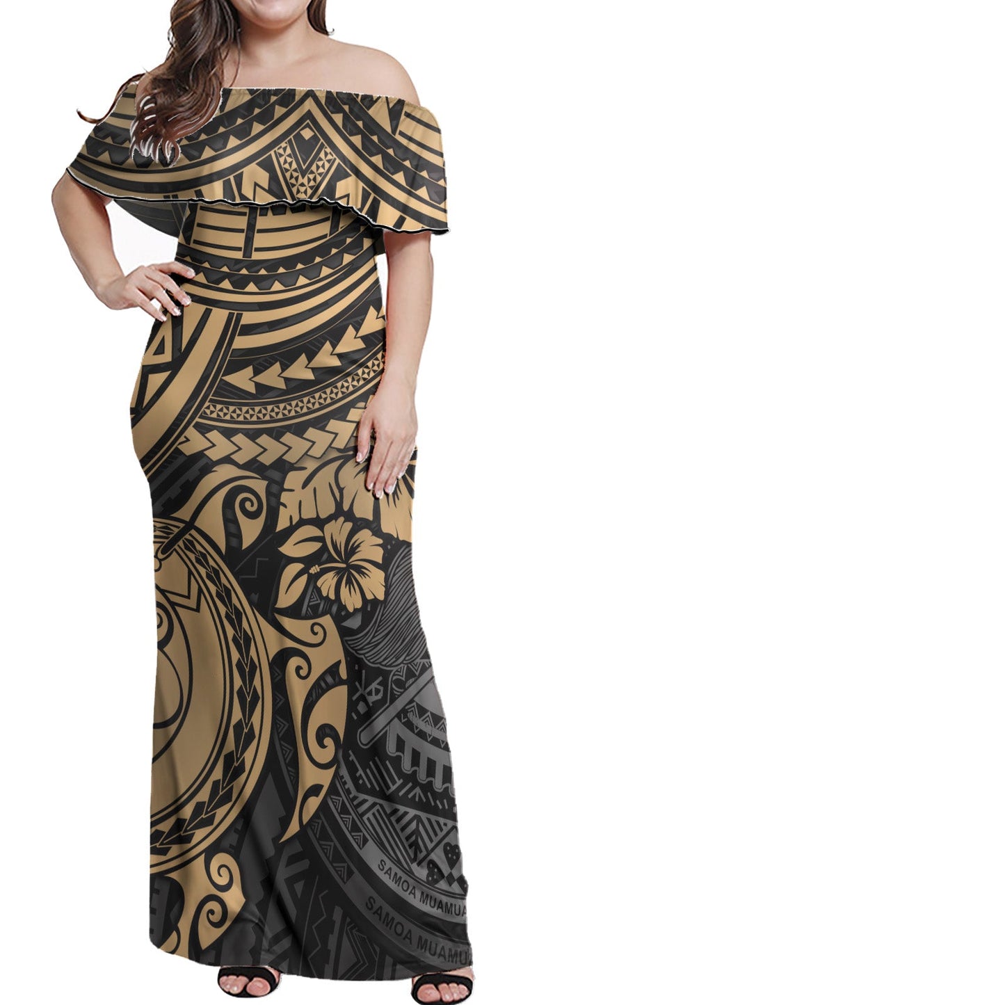Matching Clothes For Couples American Samoa Combo Dress And Hawaiian Shirt Polynesian Gold Turtle