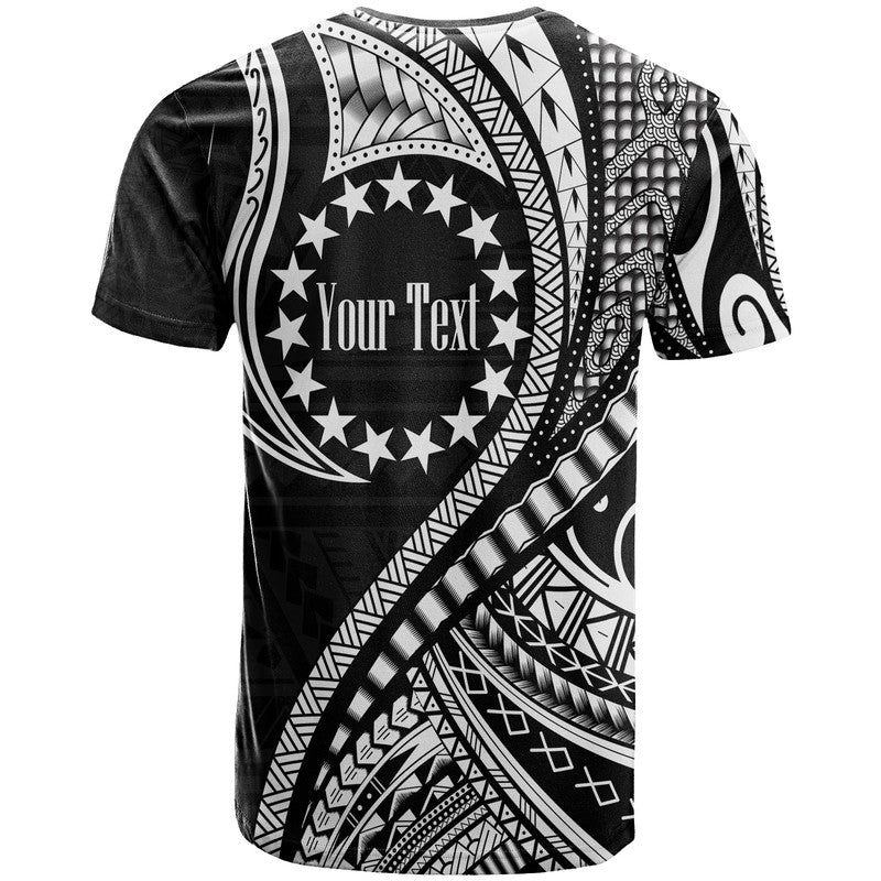 (Custom Personalised) Cook Islands T Shirt Black Polynesian Wave Style