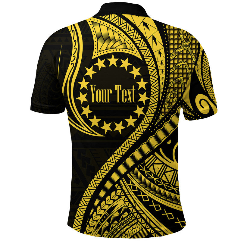 Custom Personalised Cook Islands Polo Shirt Gold Polynesian Wave Style