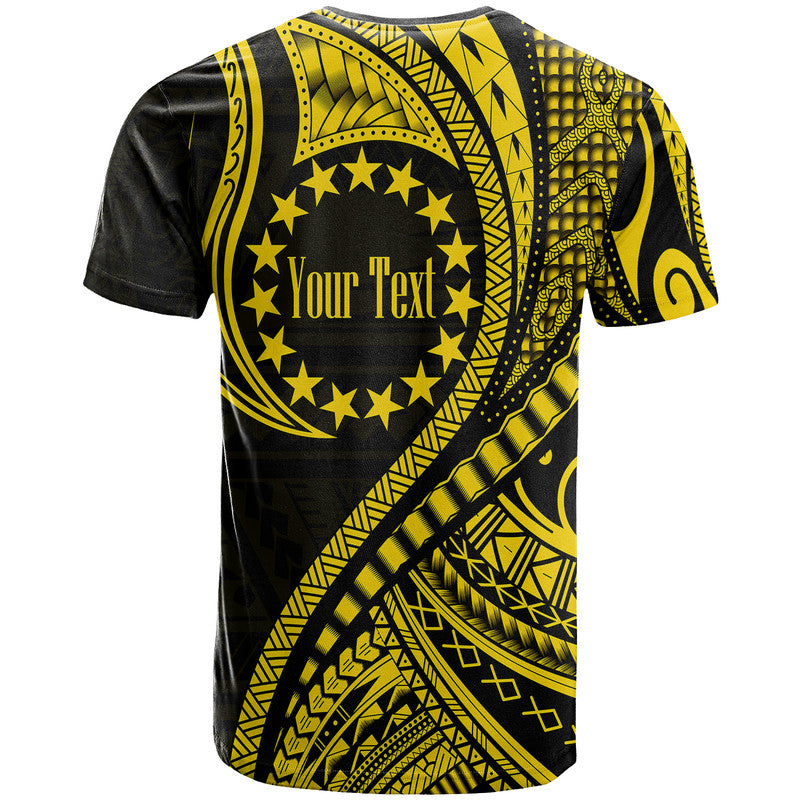Custom Personalised Cook Islands T Shirt Gold Polynesian Wave Style