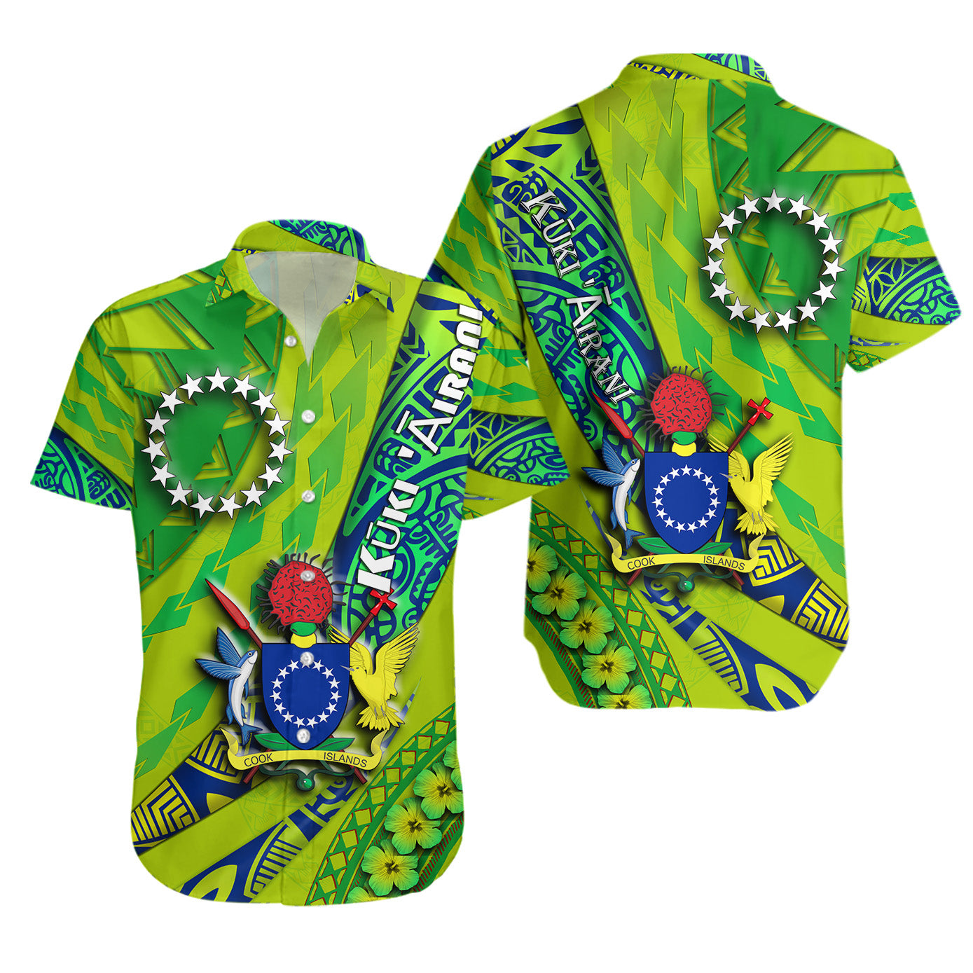 Cook Islands Hawaiian Shirt Artsy Style - Green
