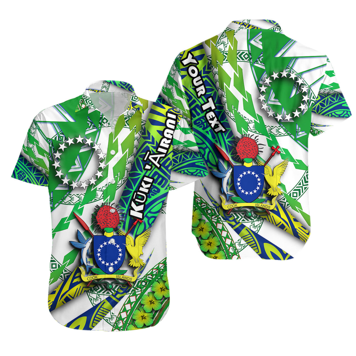 Custom Personalised Cook Islands Hawaiian Shirt Artsy Style - White