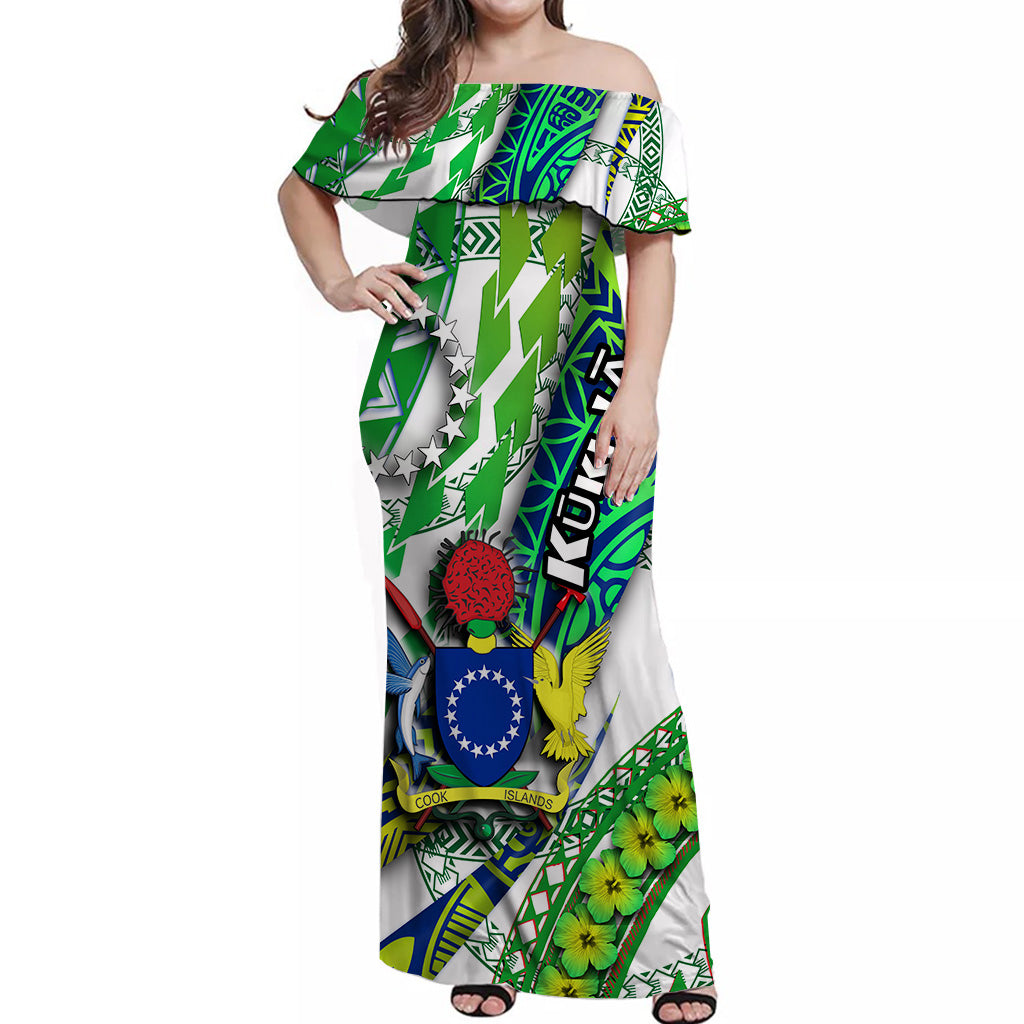 Cook Islands Women Off Shoulder Long Dress Artsy Style White