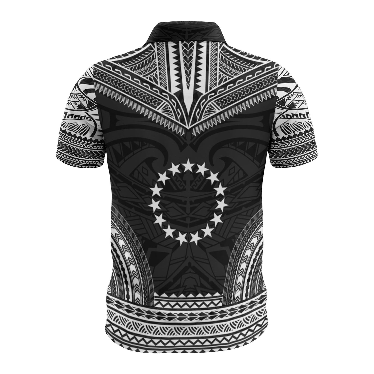Cook Islands Custom Personalised Polo Shirt - Cook Islands FLag Polynesian Chief Tattoo Black Version