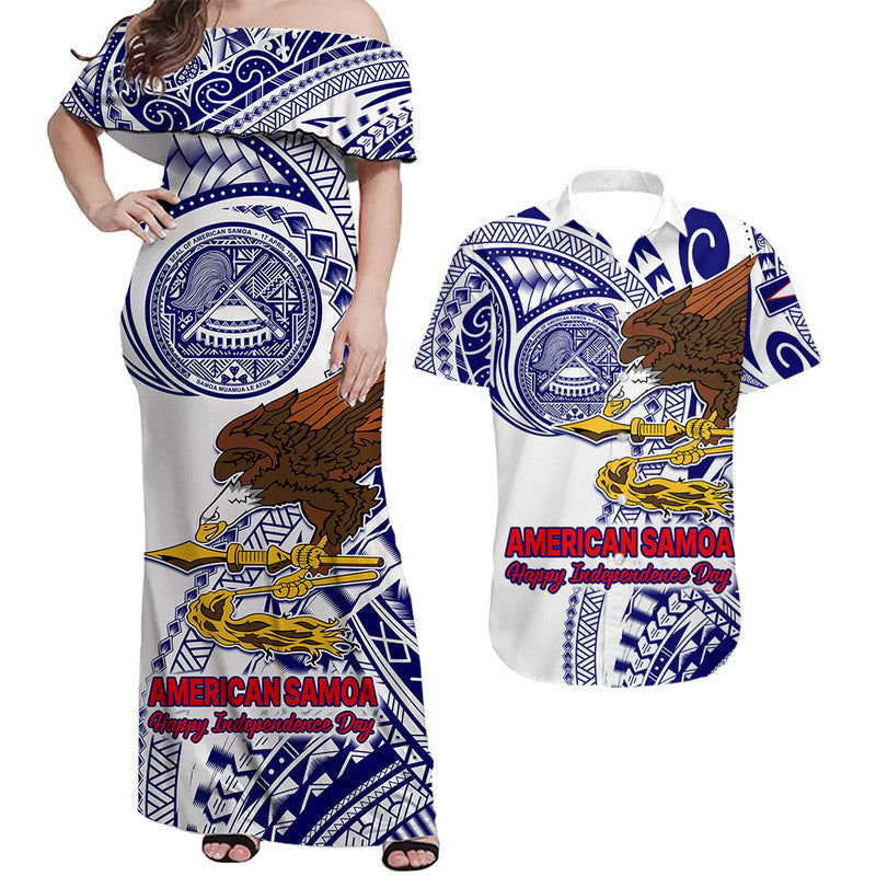 Matching Clothes For Couples American Samoa Independence Day Couples Long Dress and Hawaiian Shirt Simple Style