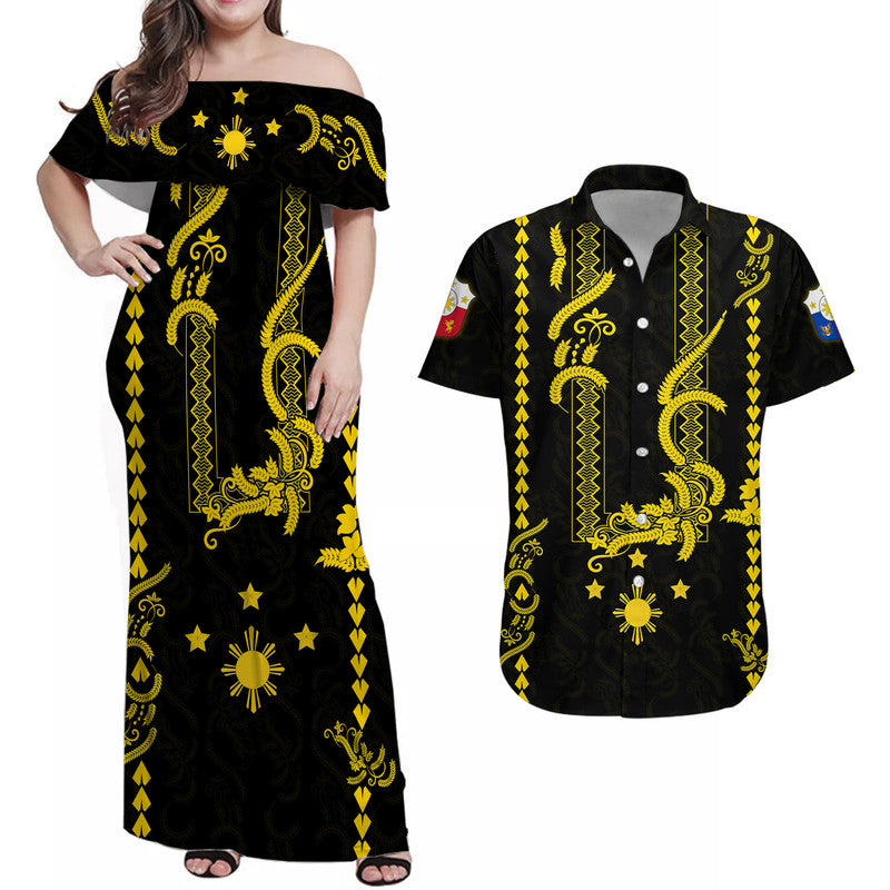 Matching Outfits For Couples Philippines Combo Dress and Hawaiian Shirt Pechera With Side Barong Patterns