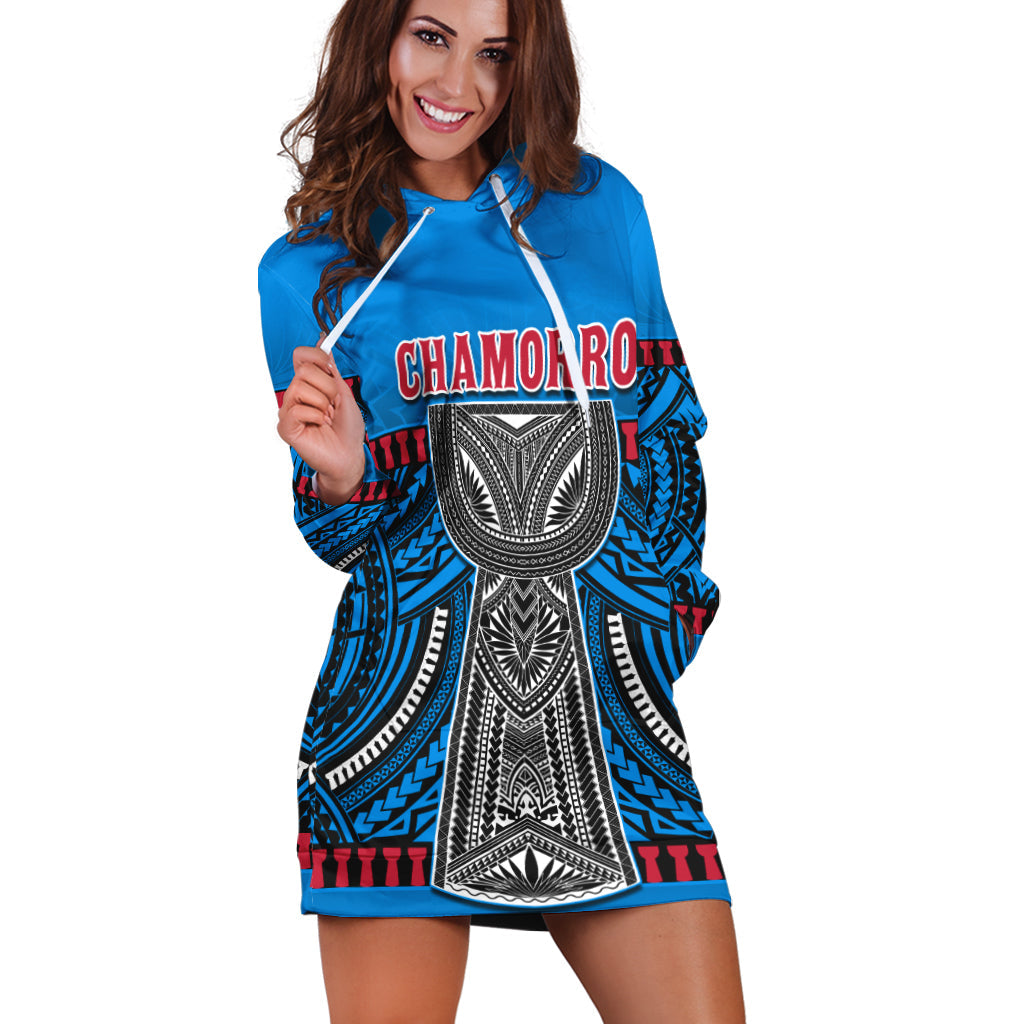 Custom Personalised Guam Chamorro Hoodie Dress Latte Stone Blue Polynesian Haligi