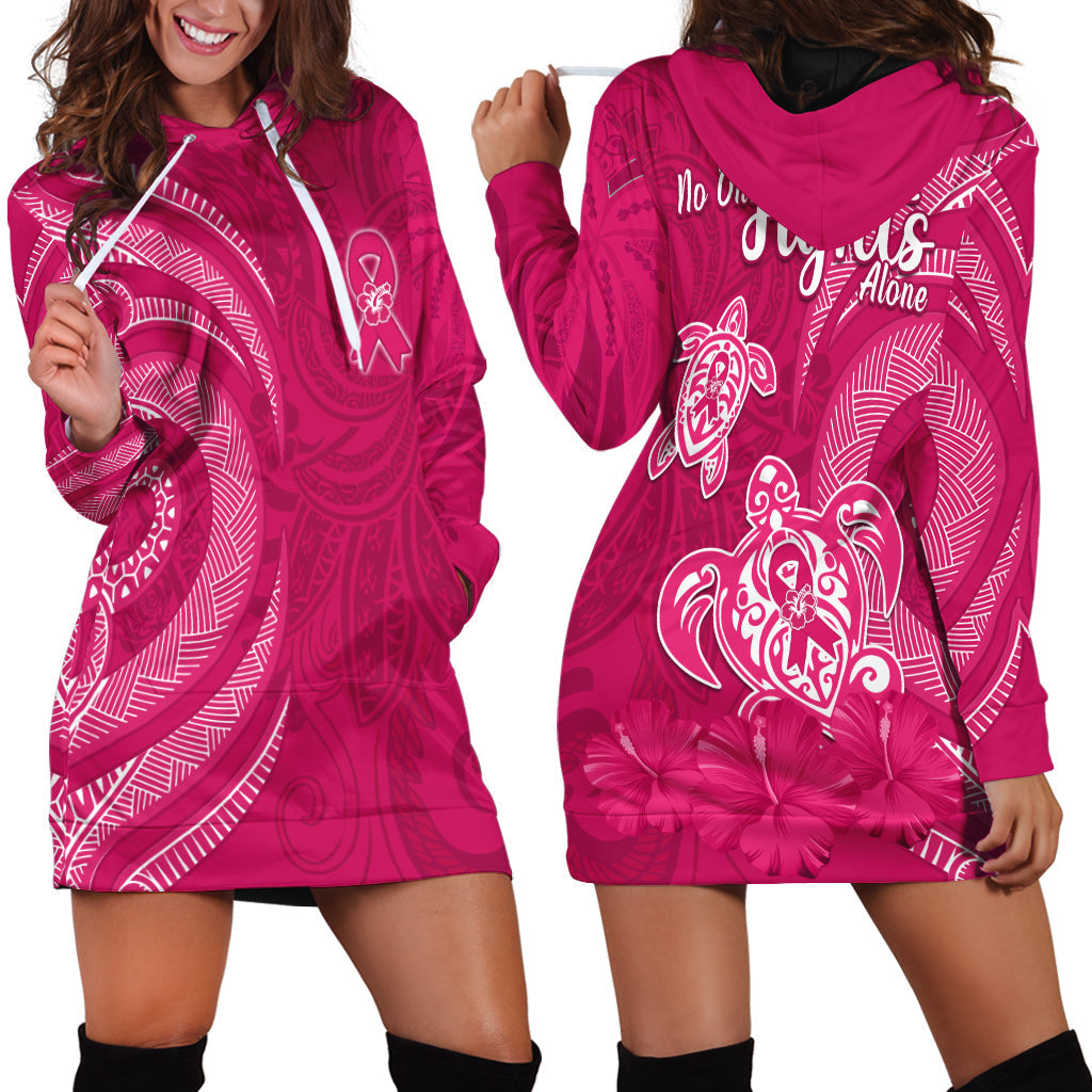 Breast Cancer Awareness Hoodie Dress Hibiscus Polynesian No One Fights Alone