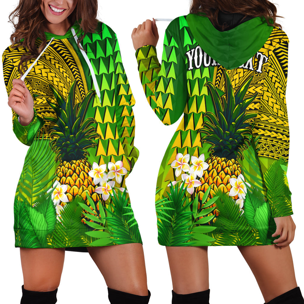 Custom Personalised Hawaii Pineapple Hoodie Dress Plumeria Frangipani Mix Tribal Pattern