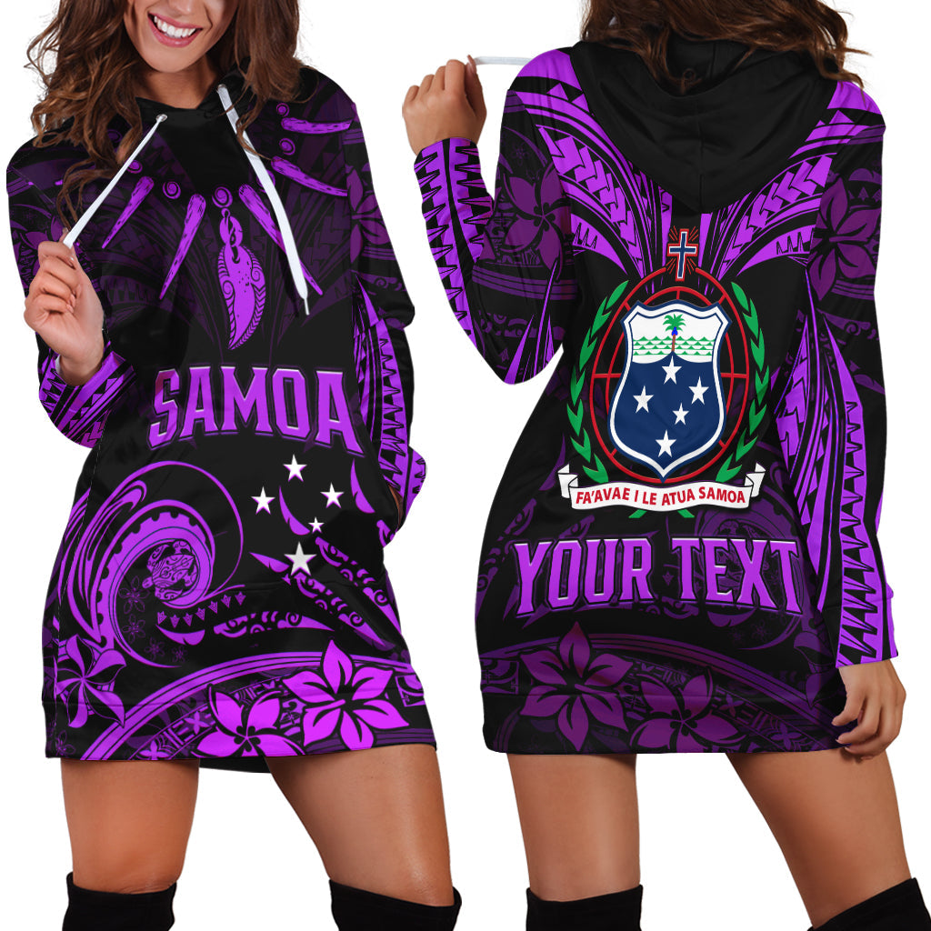 Custom Personalised Samoa Tatau Hoodie Dress Purple Polynesian Ula Nifo