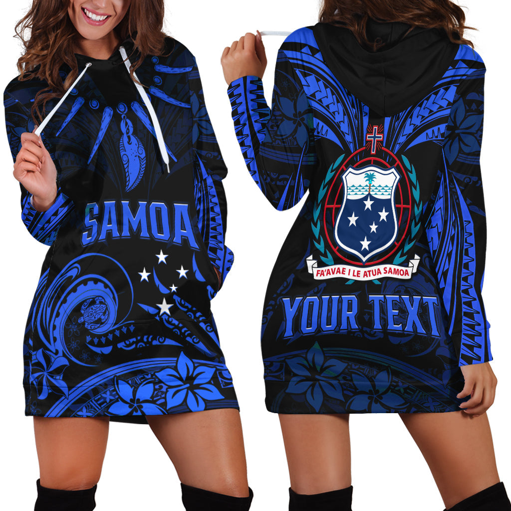 Custom Personalised Samoa Tatau Hoodie Dress Blue Polynesian Ula Nifo