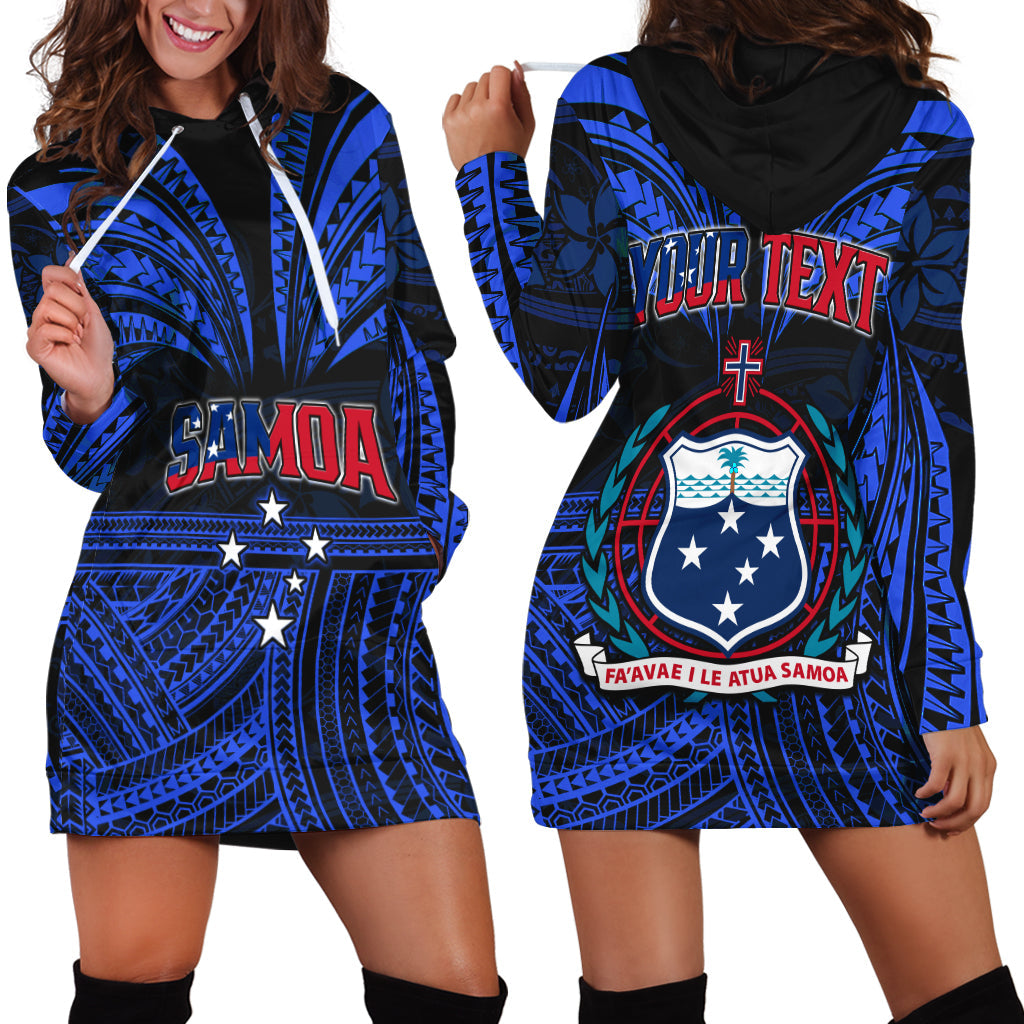 Custom Personalised Samoa Tatau Hoodie Dress Blue Polynesian Proud Samoan