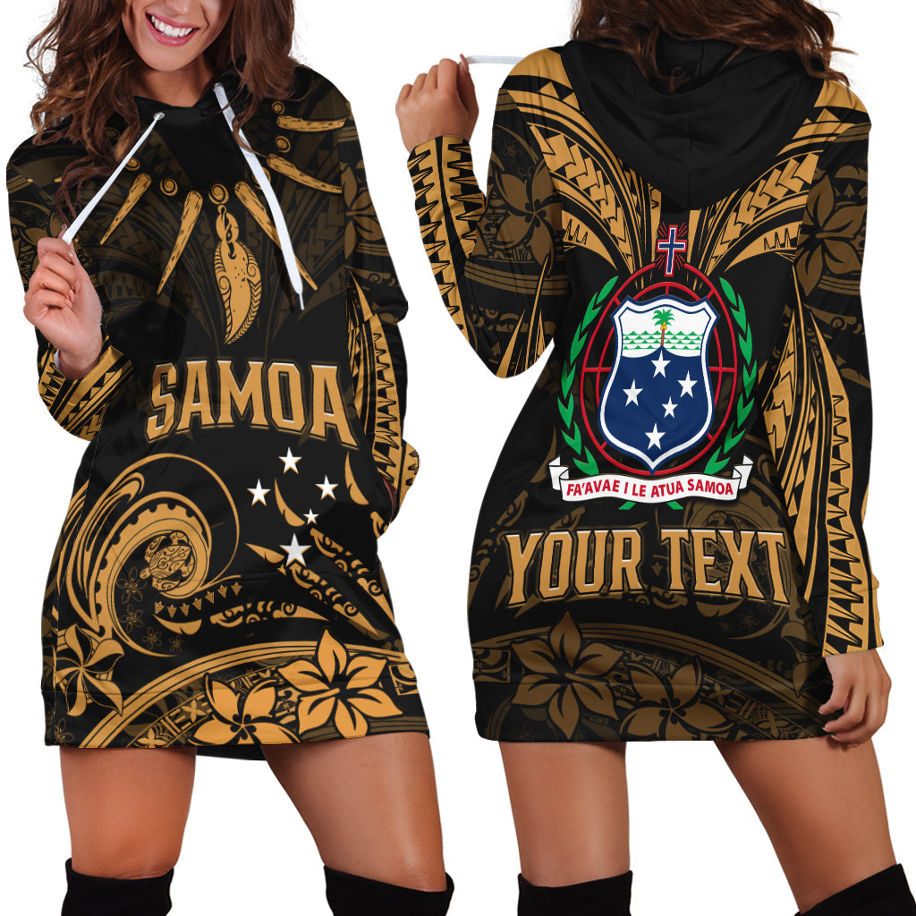 Custom Personalised Samoa Tatau Hoodie Dress Gold Polynesian Ula Nifo