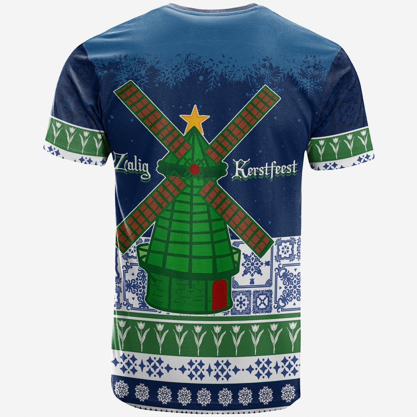 Christmas Sinterklass With Windmill T Shirt Netherlands Delft Pattern
