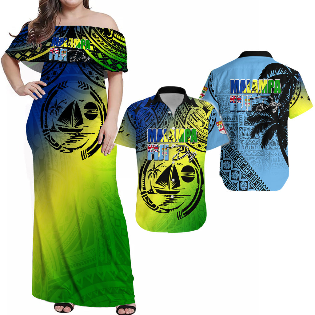 Matching Outfits For Couples Malampa Fiji Day Dress and Shirt Combo Flags Mix Style
