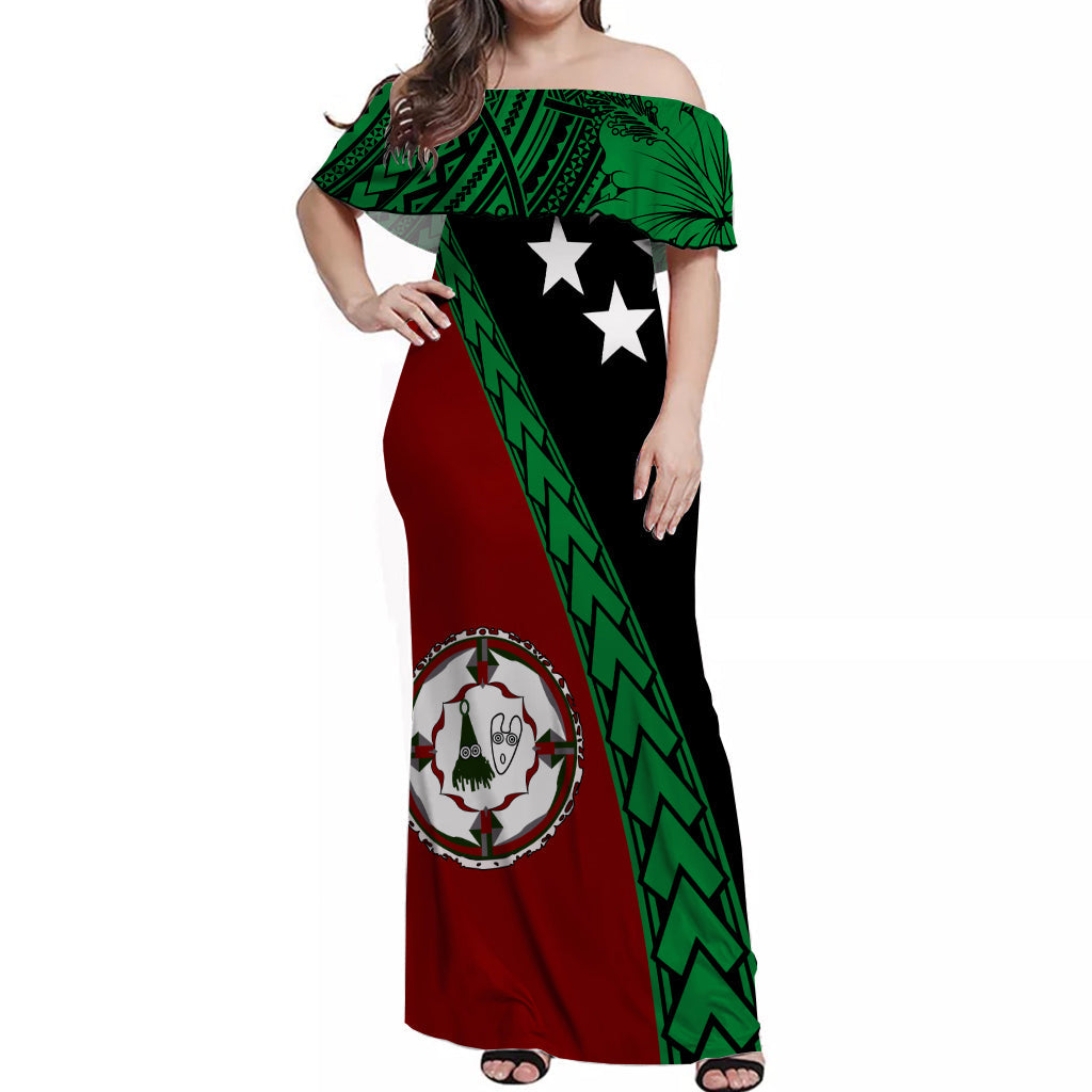 PNG Hibiscus Tribal Pattern Off Shoulder Long Dress East New Britain