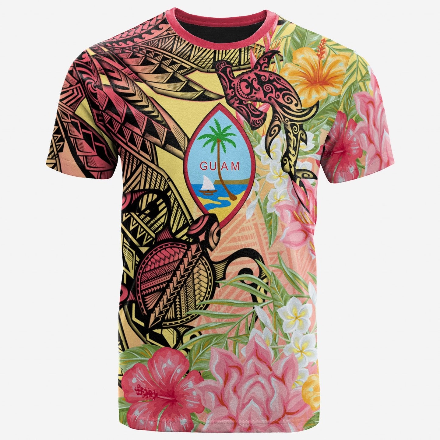Guam T Shirt Flowers Tropical With Sea Animals