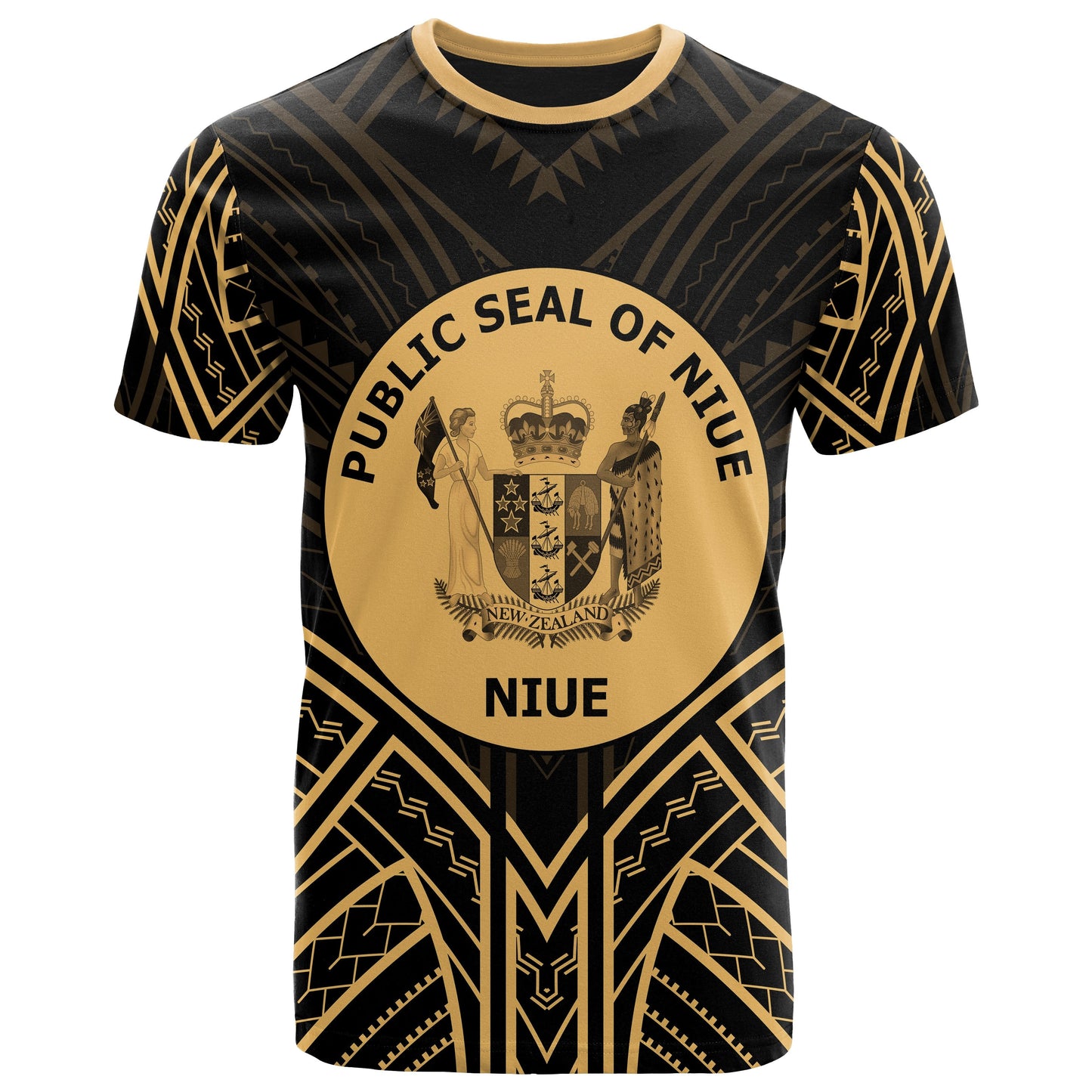 Niue T Shirt Niue Seal Tribal Gold Color Patterns