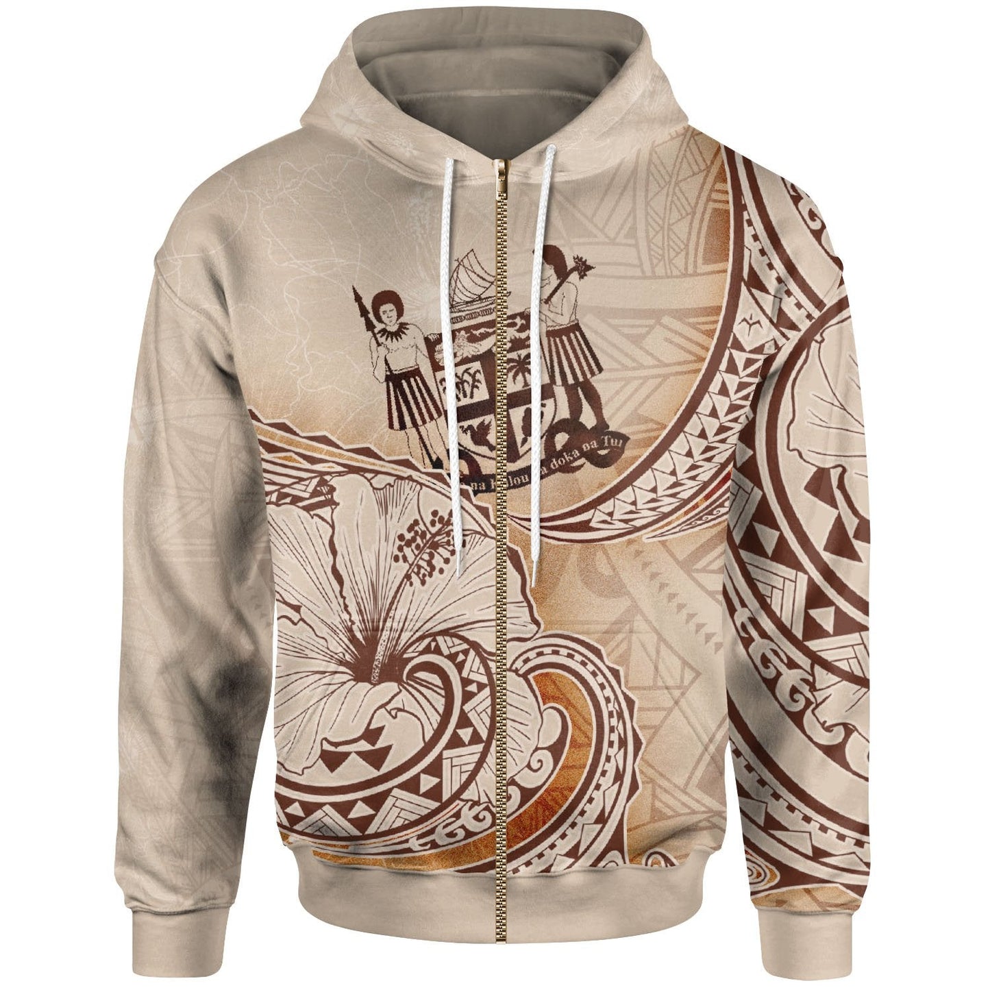 Fiji Zip Hoodie Hibiscus Flowers Vintage Style