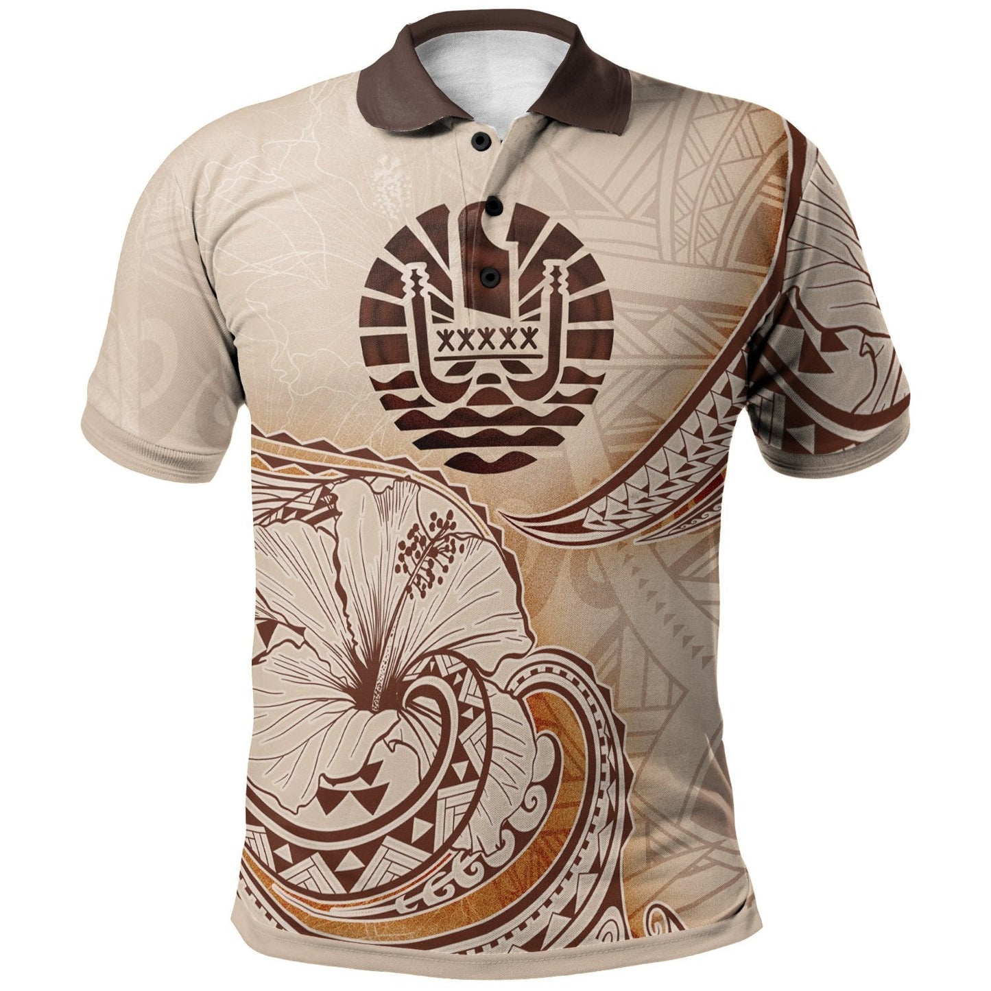 French Polynesia Polo Shirt - Hibiscus Flowers Vintage Style