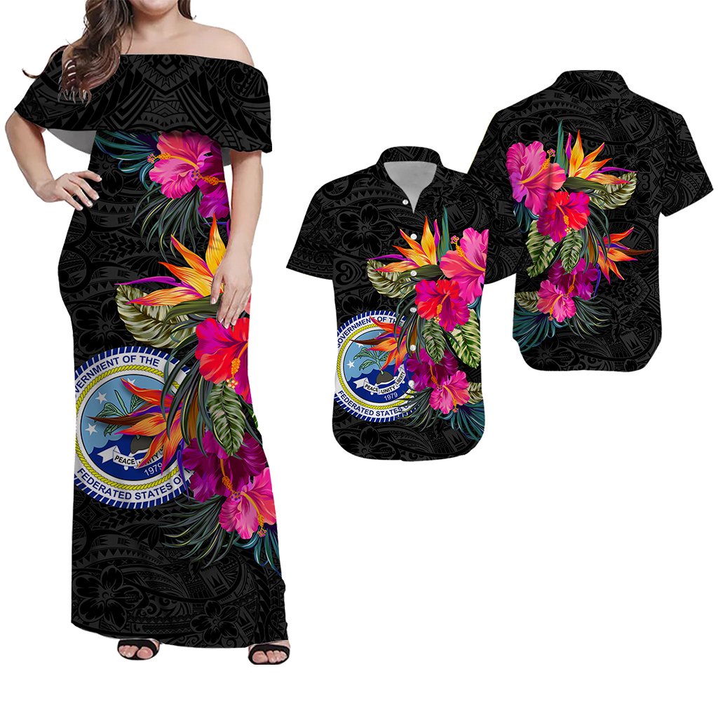 Matching Clothes For Couples Federated States of Micronesia Hibiscus Polynesian Tribal Combo Dress And Hawaiian Shirt