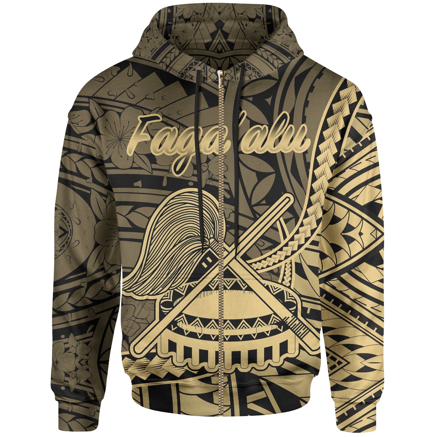 American Samoa Zip Hoodie Faga'alu Polynesian Gold Patterns