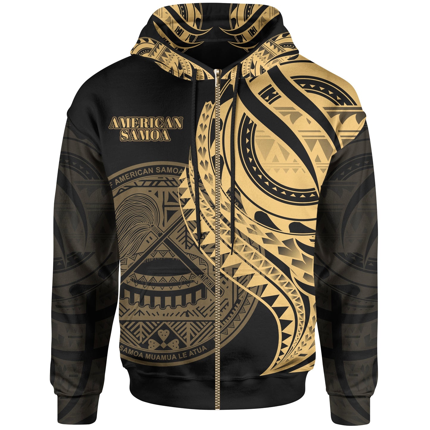 American Samoa Zip Hoodie Gold Polynesian Patterns Best American Samoa Ever