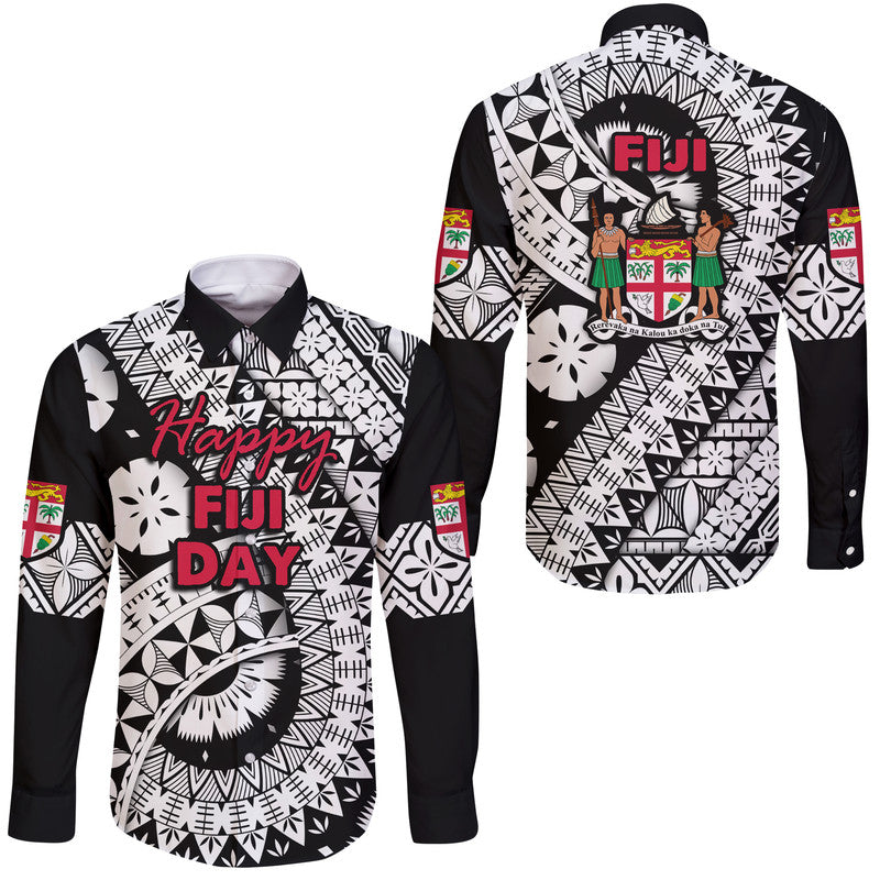 Fiji Day Hawaii Long Sleeve Button Shirt Masi Kesa Black Style