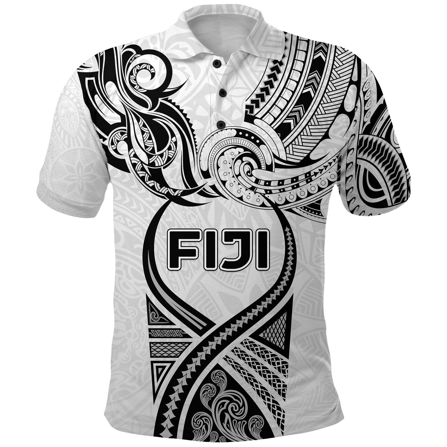 Fiji Rugby Polo Shirt Polynesian Waves Style