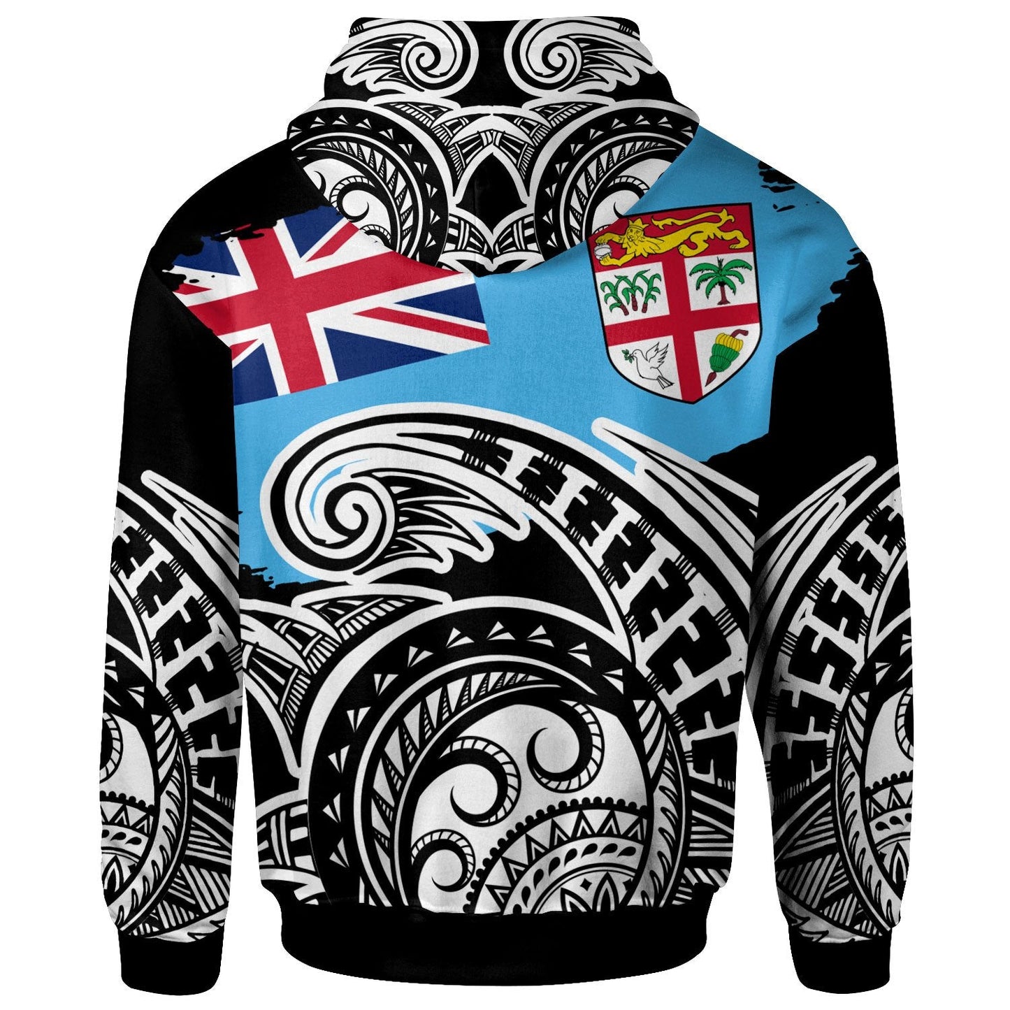 Fiji Hoodie Ethnic Style With Round Black White Pattern
