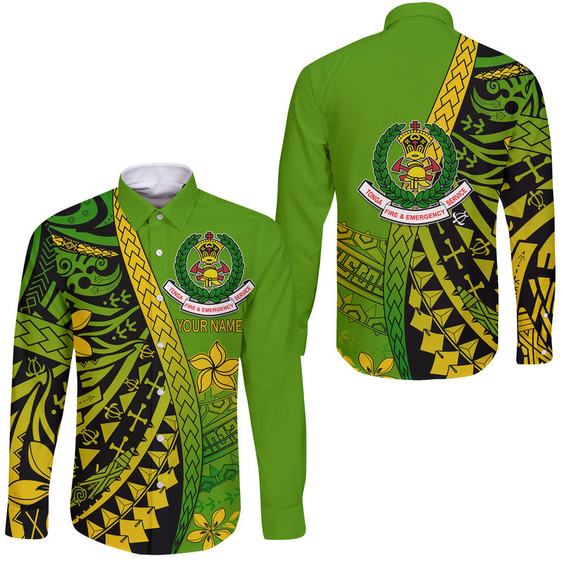 (Custom Personalised) Tonga Fire And Emergency Services Hawaii Long Sleeve Button Shirt Polynesian Minimalist Style