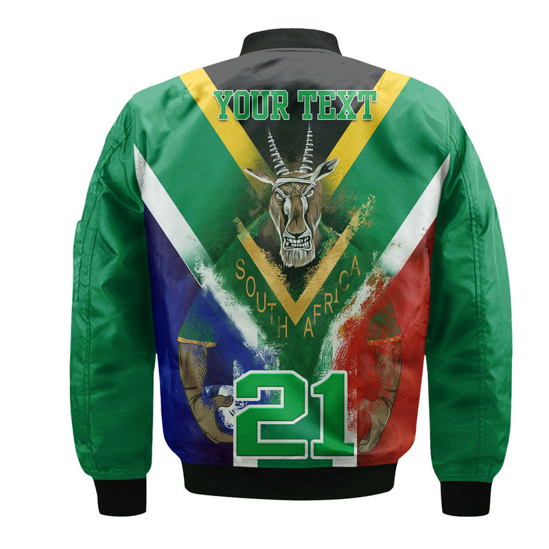 (Custom Personalised) South Africa Springboks Rugby Bomber Jacket Bokke Flag Style
