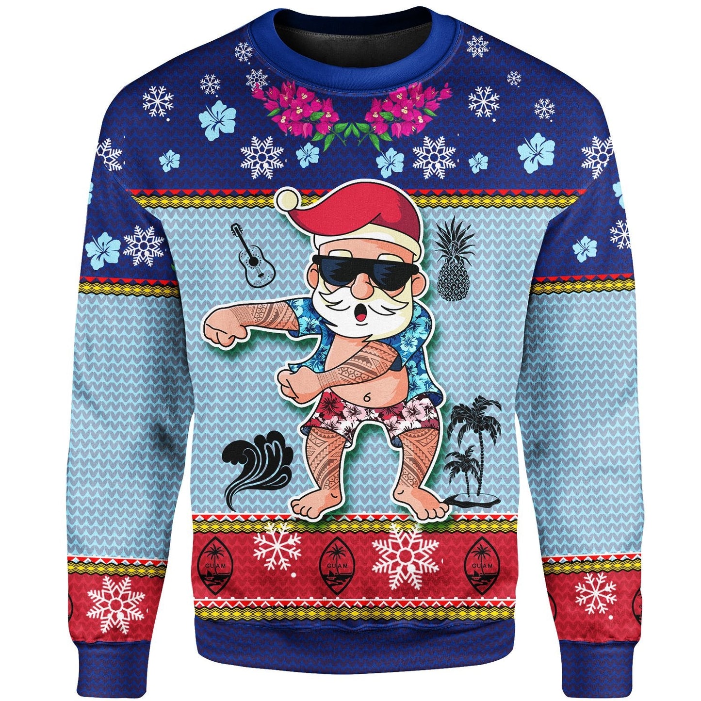 Guam Christmas Sweater Santa Claus Polynesian Tattoo