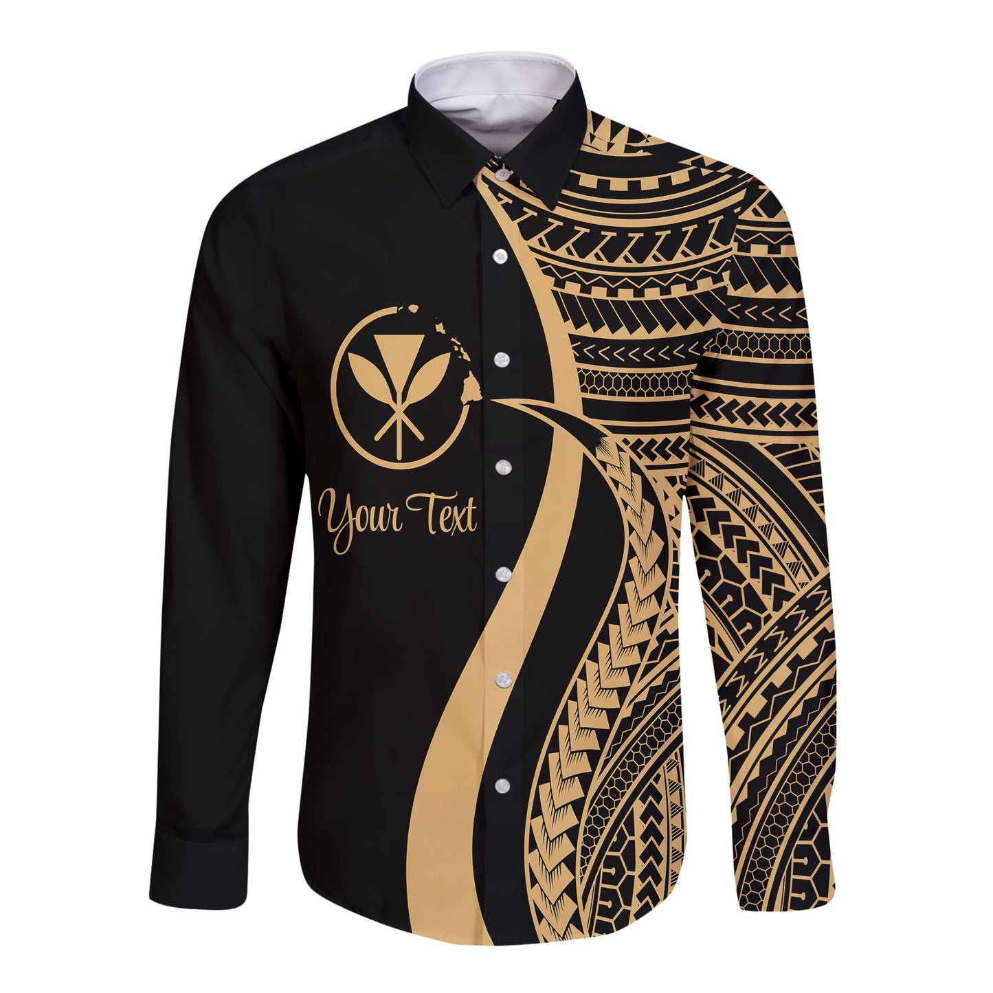 Hawaii Long Sleeves Button Shirts Gold Polynesian Tentacle Tribal Pattern