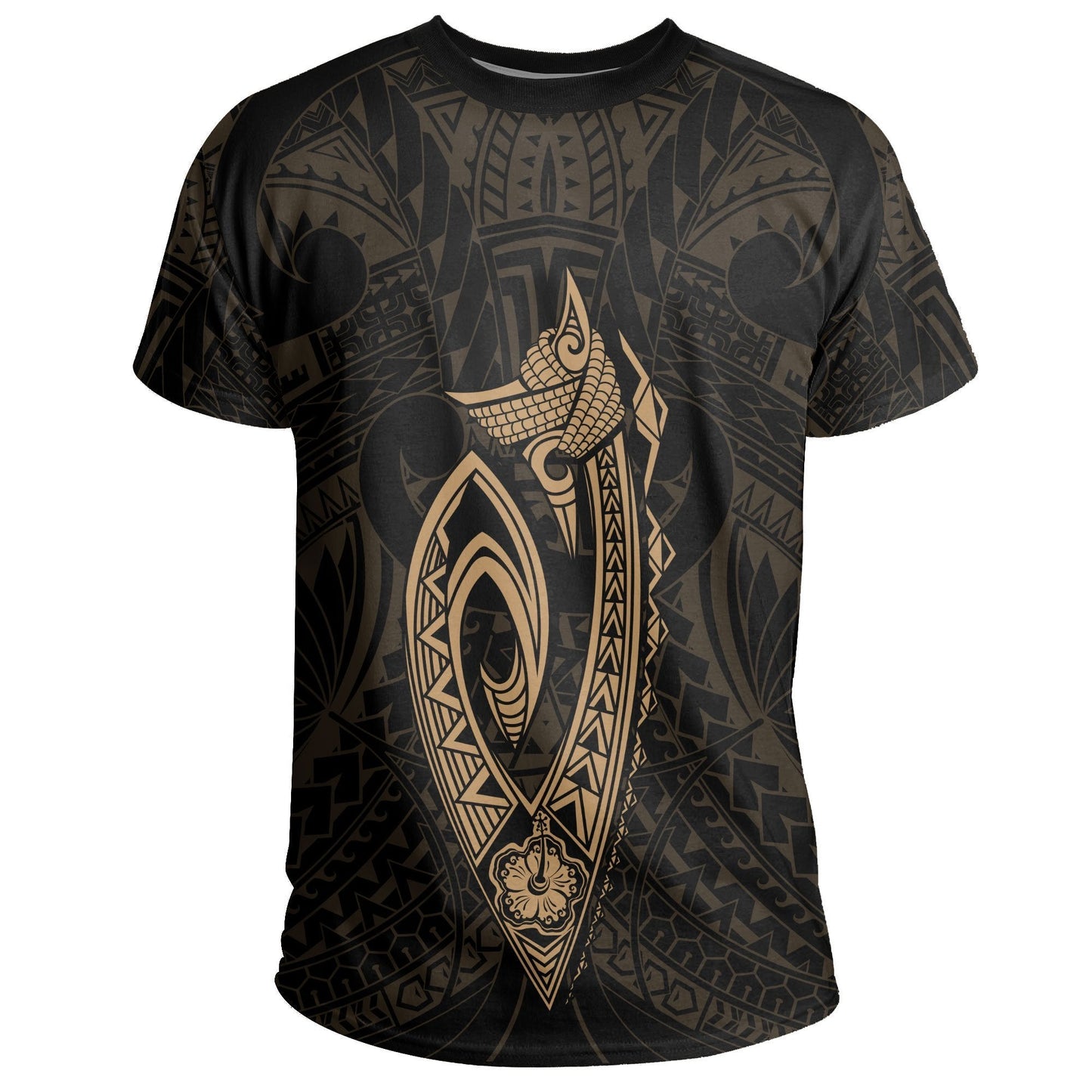Hawaii Kakau Makau Fish Hook Polynesian T - Shirt - Gold