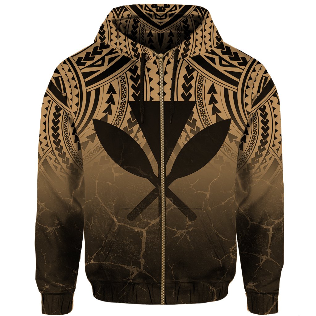 Hawaii Polynesian Kanaka Map Eruption Hoodie Zip Roman Style Gold