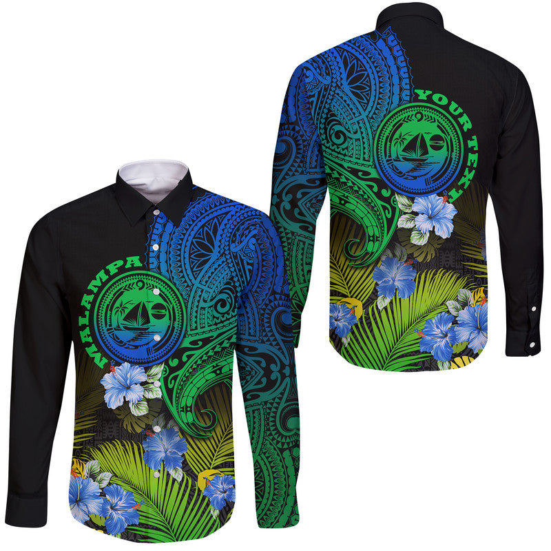 (Custom Personalised) Vanuatu Malampa Province Hawaii Long Sleeve Button Shirt Hibiscus Tribal Polynesian Tattoo Ver Gradient