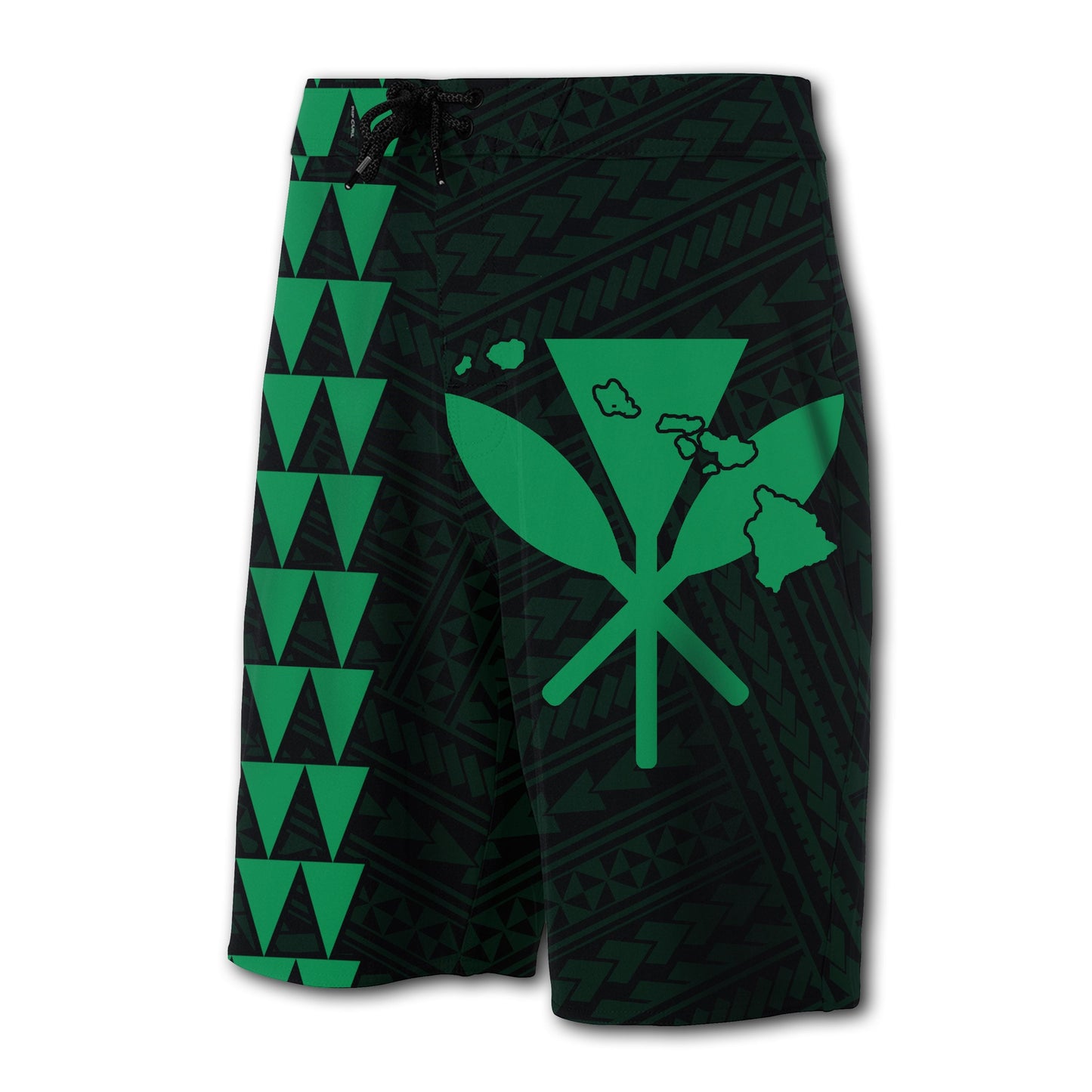 Hawaii Kakau Polynesian Kanaka Map Board Shorts - Green