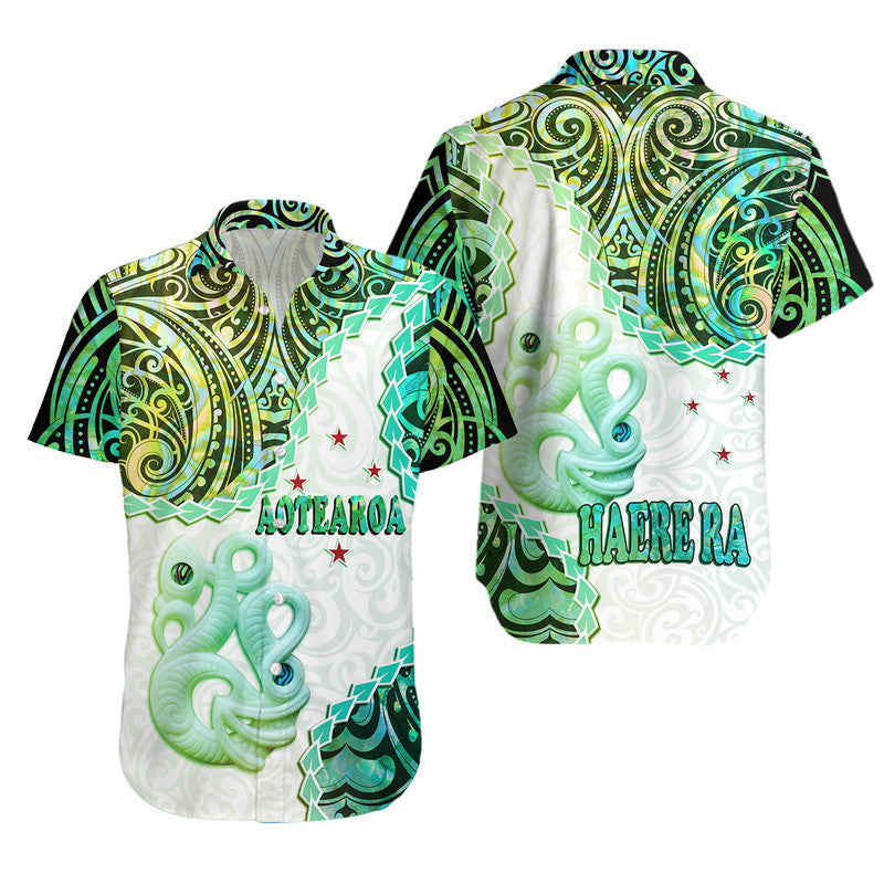 New Zealand Maori Hawaiian Shirt Aotearoa Manaia Green Paua Shell - Heare Ra