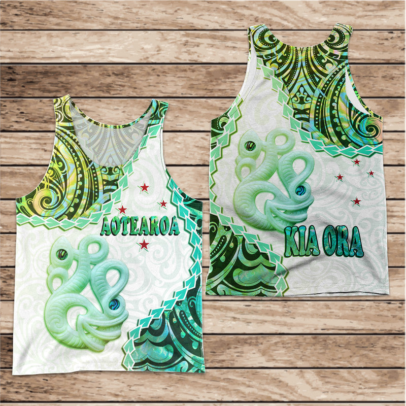 New Zealand Maori Men Tank Top Aotearoa Manaia Green Paua Shell Kia Ora