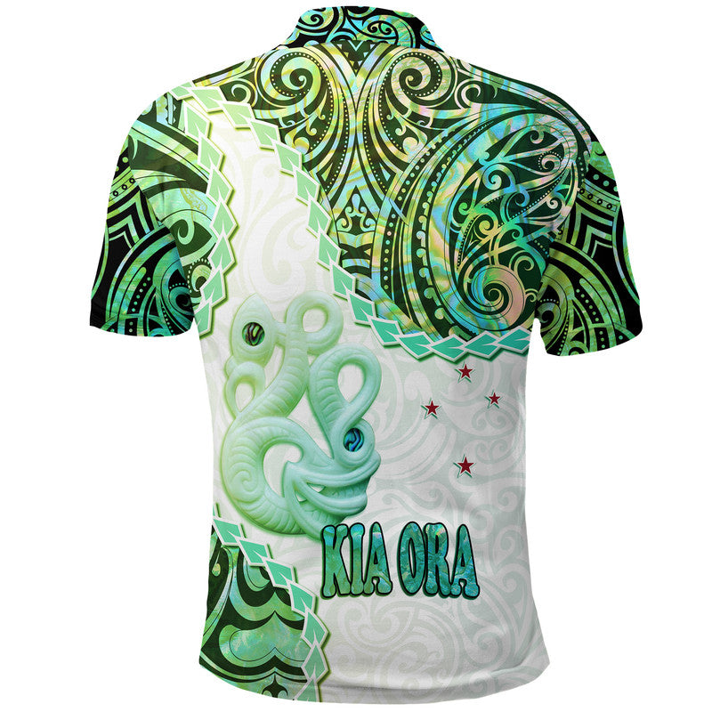 New Zealand Maori Polo Shirt Aotearoa Manaia Green Paua Shell - Kia Ora