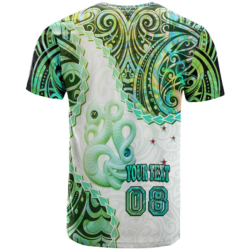 Custom Personalised New Zealand Maori T Shirt Aotearoa Manaia Green Paua Shell