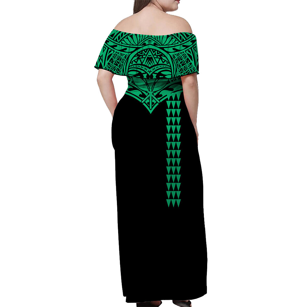 Hawaii Polynesian Tribal Off Shoulder Dress Green
