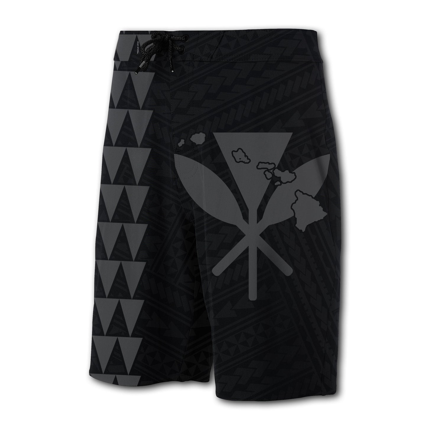 Hawaii Kakau Polynesian Kanaka Map Board Shorts - Grey