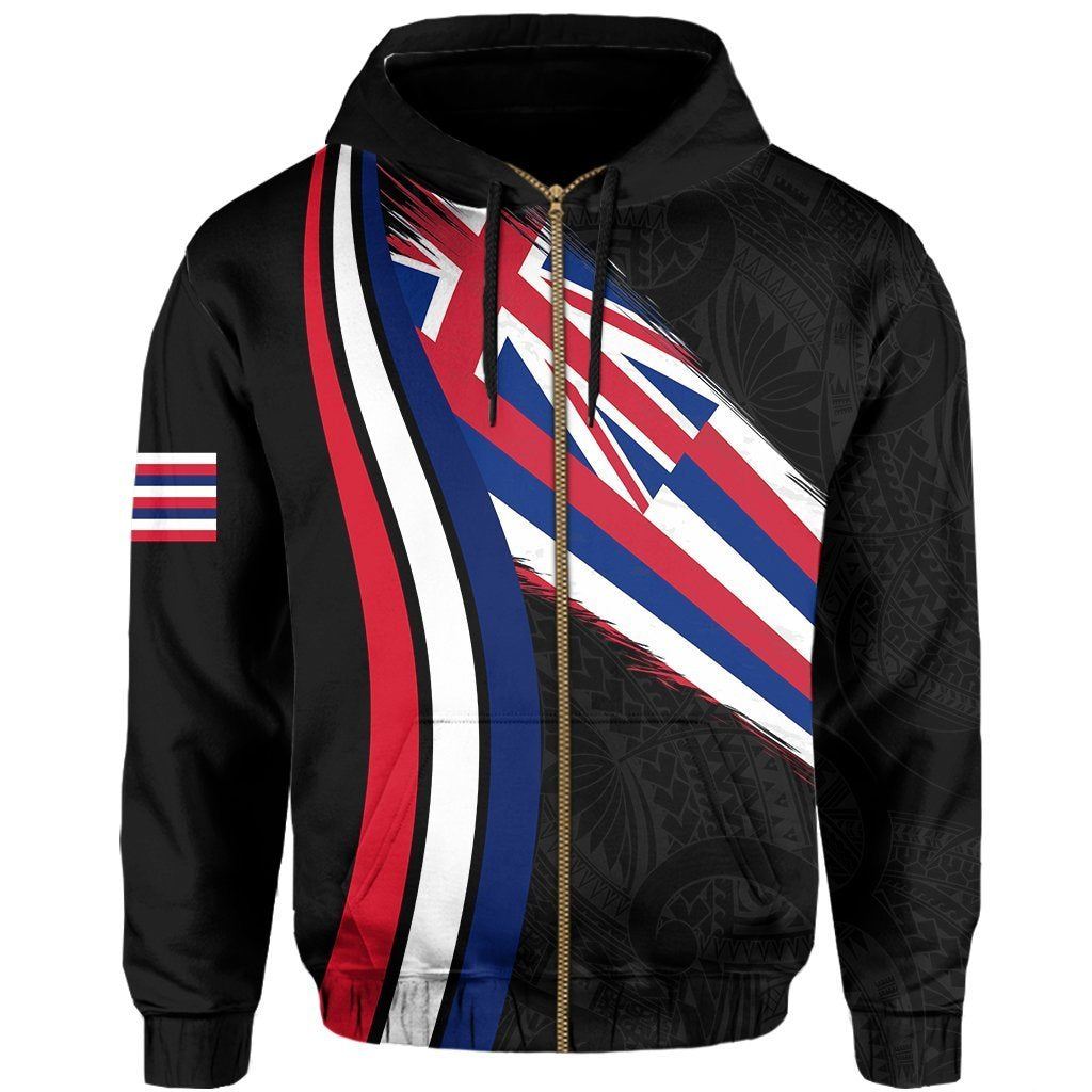 Polynesian Unisex Hawaii Flag Hoodie Zip Grey Ten Style