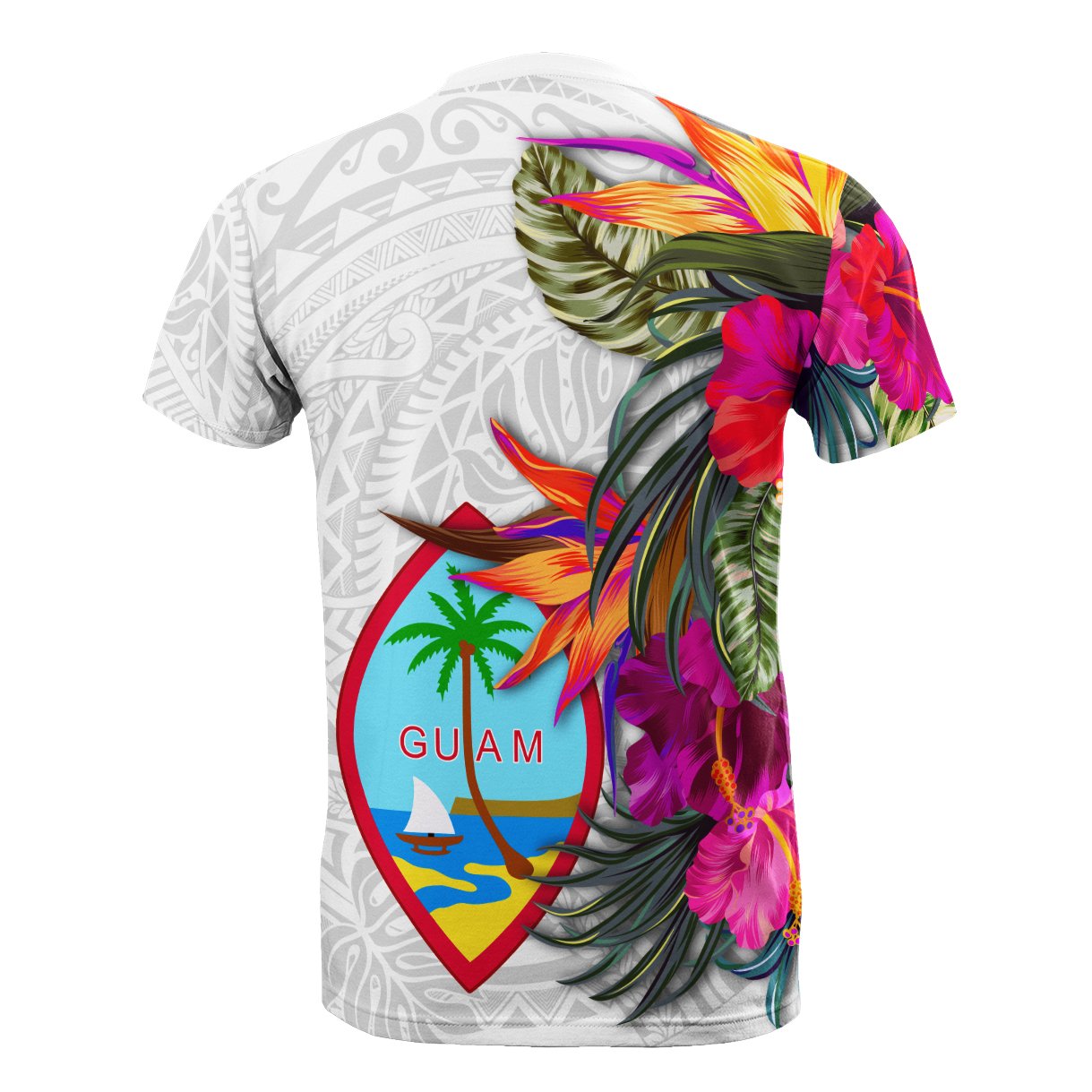 Guam T Shirt Polynesian Hibiscus White Pattern