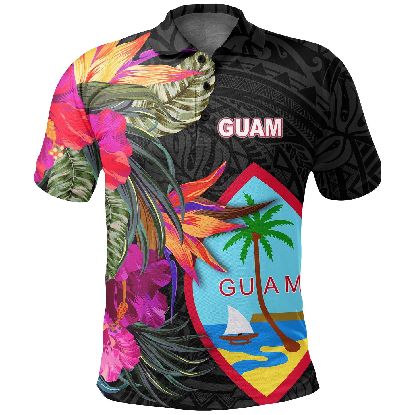 Guam Polo Shirt - Hibiscus Polynesian Pattern