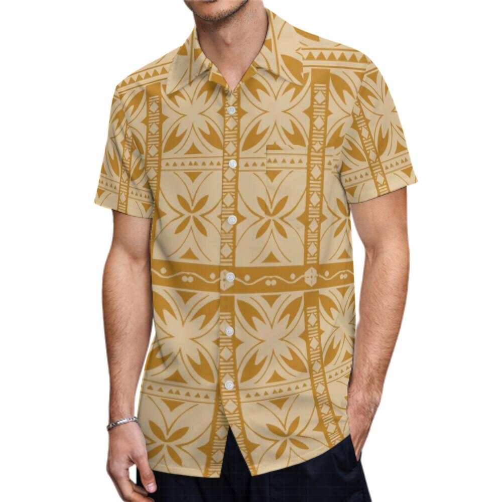 Tropica Polynesian Tribal Samoa Geometricc Pattern Hawaiian Shirt Polynesian Island Yellow Men Hawaiian Shirt